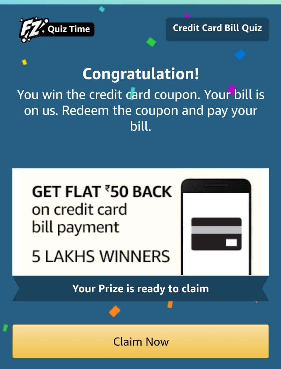 Amazon Credit Card Bill Payment Quiz Answer & Win Assured Rs.50